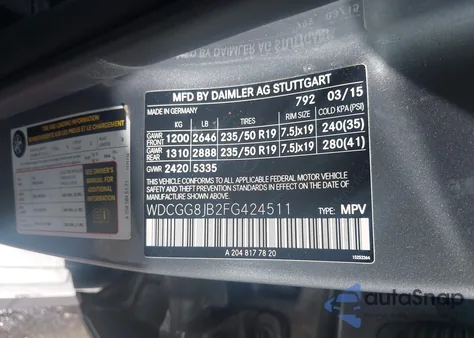 2015 Mercedes-Benz Glk 350 4Matic из США, поврежденный, VIN WDCGG8JB2FG424511